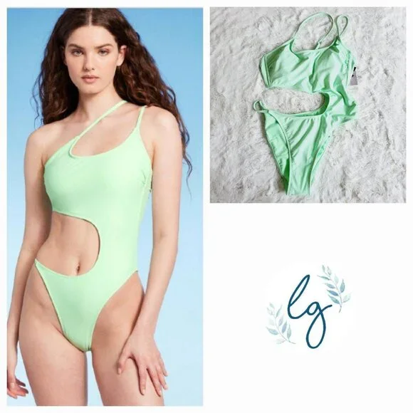 Wild Fable Women's One Shoulder Cut Out One Piece Swimsuit BT7-EH - Picture 1 of 5